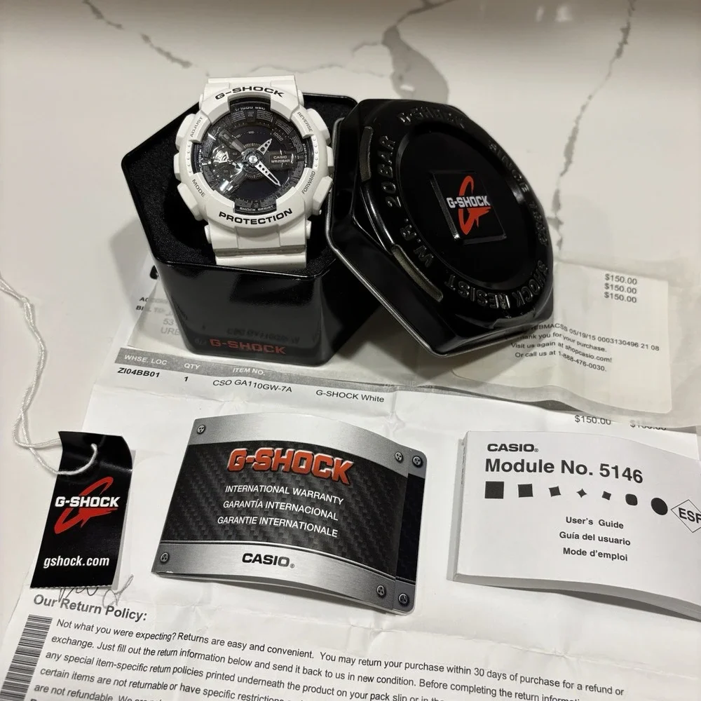 Casio G-Shock Watch GA-110GW-7A White Black Module 5146 Box & Papers - TESTED